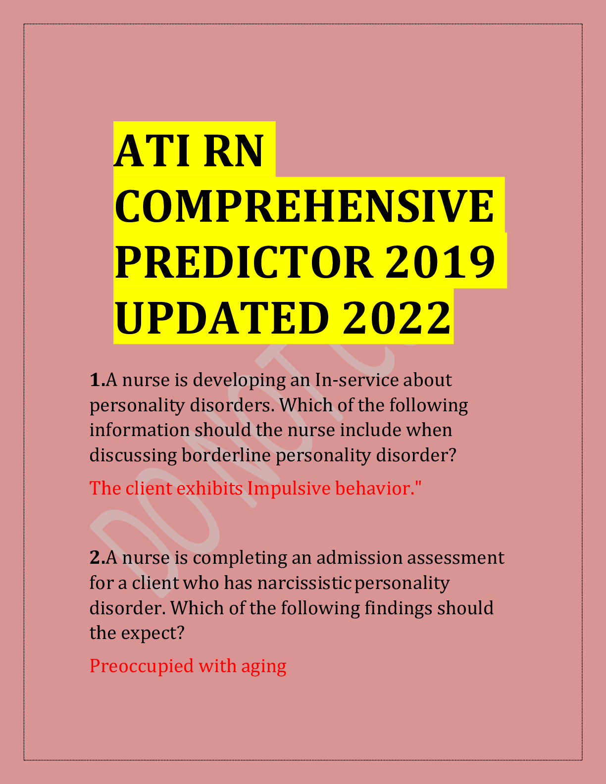 Preview image for ATI RN COMPREHENSIVE PREDICTOR 2019 UPDATED 2022